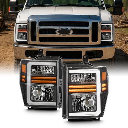 AKKON - Fits 2008-2010 Ford F250 F350 F450 F550 Super Duty Black Headlights w/LED Sequential Turn Signal
