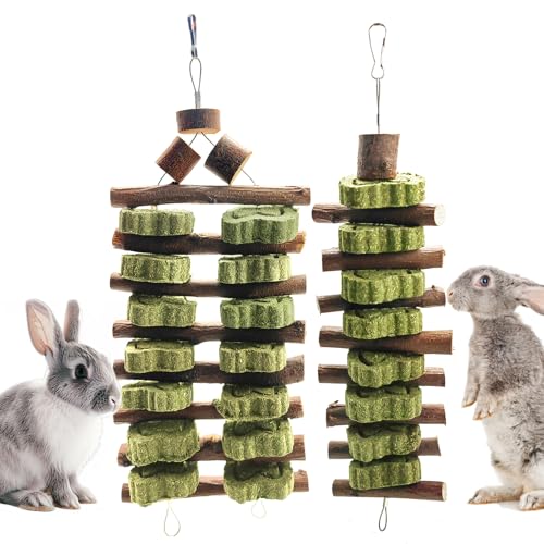 WDEFUN Natural Apple Wood Clover Cake Teeth Grinding Toy String - Rabbit Snack Chewing Toy, Safe and Durable Pet Teeth Grinding Rod, Caring for Dental Health