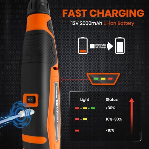 Image of HARDELL 12V Cordless Rotary Tool Kit 6-Speed 30000RPM Rotary 94 Accessories | Power Rotary Tools for Engraving, Sanding, Polishing, Cutting, Carving, DIY and Craft Projects