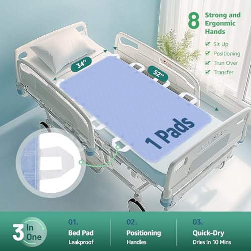 Image of Incontinence Bed Pads Washable with 8 Handles for Bedridden Care, 34 inchx52 inch