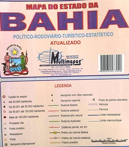 MAPA/POSTER DO ESTADO DA BAHIA - DIMENSÕES: LARGURA 89 CM X ALTURA 117 CM