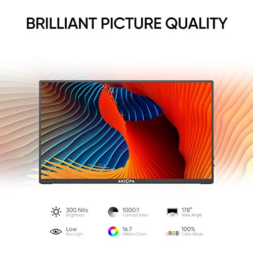 Arzopa Portable Monitor 15.6'' Fhd 1080P Portable Laptop Monitor Ips Computer External Screen Usb C Hdmi Display W/Smart Cover For Pc Mac Phone Xbox Ps5-A1 Gamut #TOP1