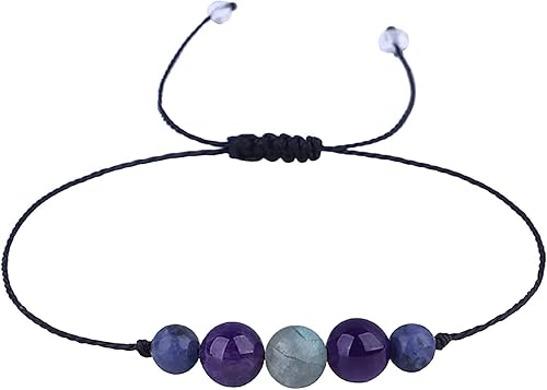 Pulsera de piedra para mujeres y hombres 118 pulgadas de tamaño ajustable pulsera de piedra esmerilada colorida natural con cuentas a mano
