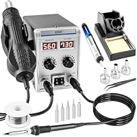 2-In-1 Soldering Stations Kit: The 2-in-1 soldering station contains soldering iron station and hot air rework station. They have independent displays, adjustment buttons and control switches, you can use the soldering station and the hot air rework ...