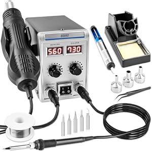 8586D 2 In 1 Soldering Station, SMD Hot Air Rework Station LED Dual Digital Display with Heat Gun and Solder Iron Kit, Electric Soldering Iron Station with Temperature Control, Auto Sleep Functions
