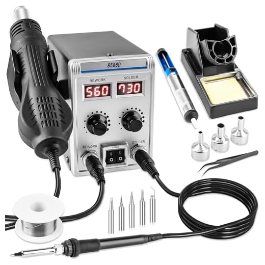 8586D 2 In 1 Soldering Station, SMD Hot Air Rework Station LED Dual Digital Display with Heat Gun and Solder Iron Kit, Electric Soldering Iron Station with Temperature Control, Auto Sleep Functions