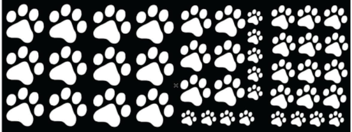 White Paw Prints Cat Dog Set of 43 Vinyl Decal Sticker 1" - 2 1/2" Vinyl Decal Window Sticker for Cars, Trucks, Windows, Walls, Laptops, yeti, airpod case etc