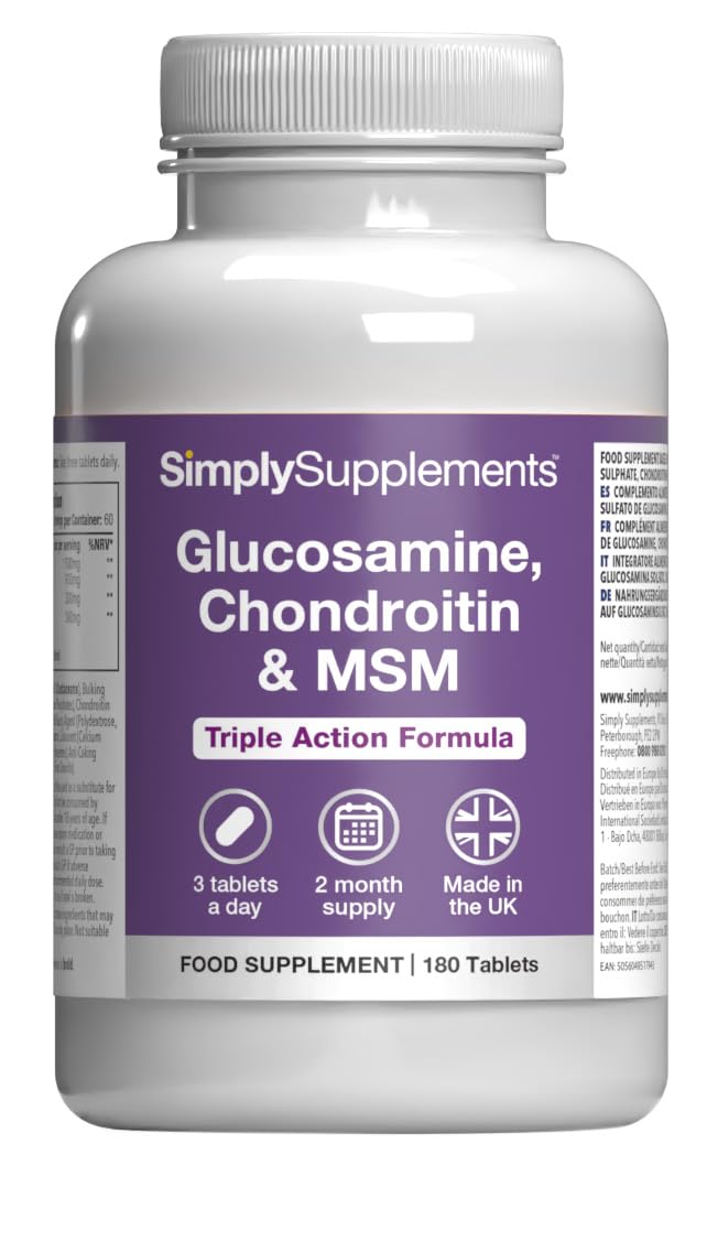 Glucosamine, Chondroitin & MSM Tablets | Supports an Active Lifestyle | 90% Active Chondroitin | 180 Tablets = 2 Months’ Supply | Manufactured in The UK in Accordance with GMP Standards