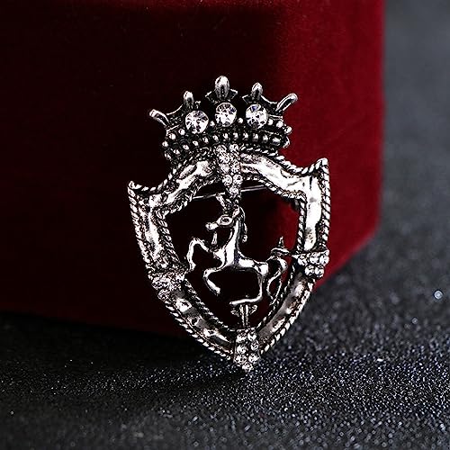 Image of FUTIMELY Vintage Shield Horse Crown Pin Brooch Gold Silver Plated Crystal Collar Blazer Lapel Pins Brooches Fashion Personalized Party Jewelry For Men Women
