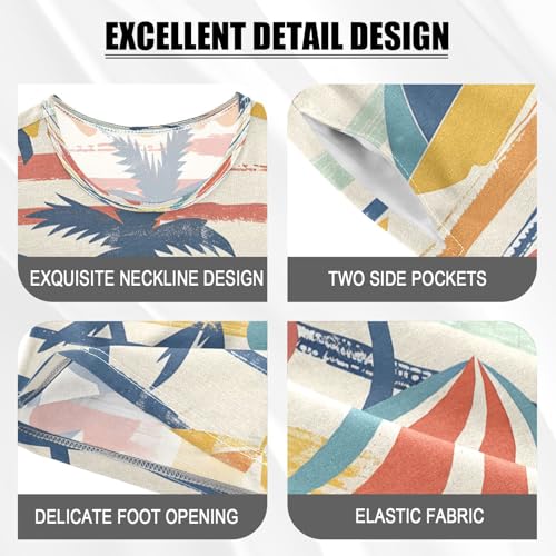 senya Short Sleeve Pajamas Sets Summer Cotton Sleepwear Coconut Trees Summer Umbrellas4