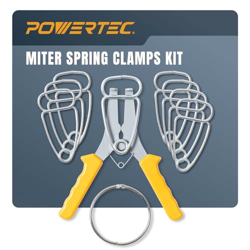 POWERTEC Miter Spring Clamps Kit with Spring Loaded Pliers and 8 Miter Clamps – Quick Clamp Set for Woodworking, Picture Frames, Wood Trim, and Crown Molding (72341)