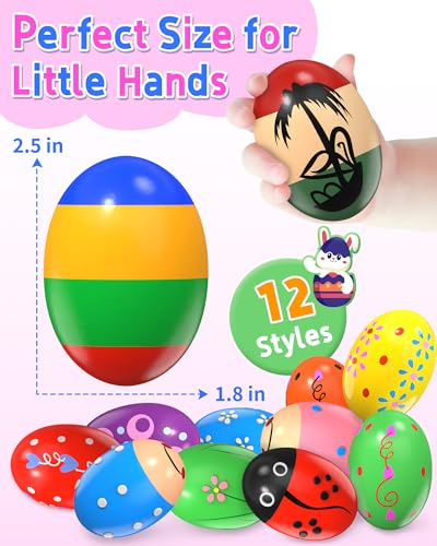 Image of 12 Pack Wooden Percussion Musical Shaker Prefilled Easter Eggs with Toys Inside Filled, Toddlers Easter Basket Stuffers Egg Fillers Montessori Toys Gifts for Kids Boys Girls Babies
