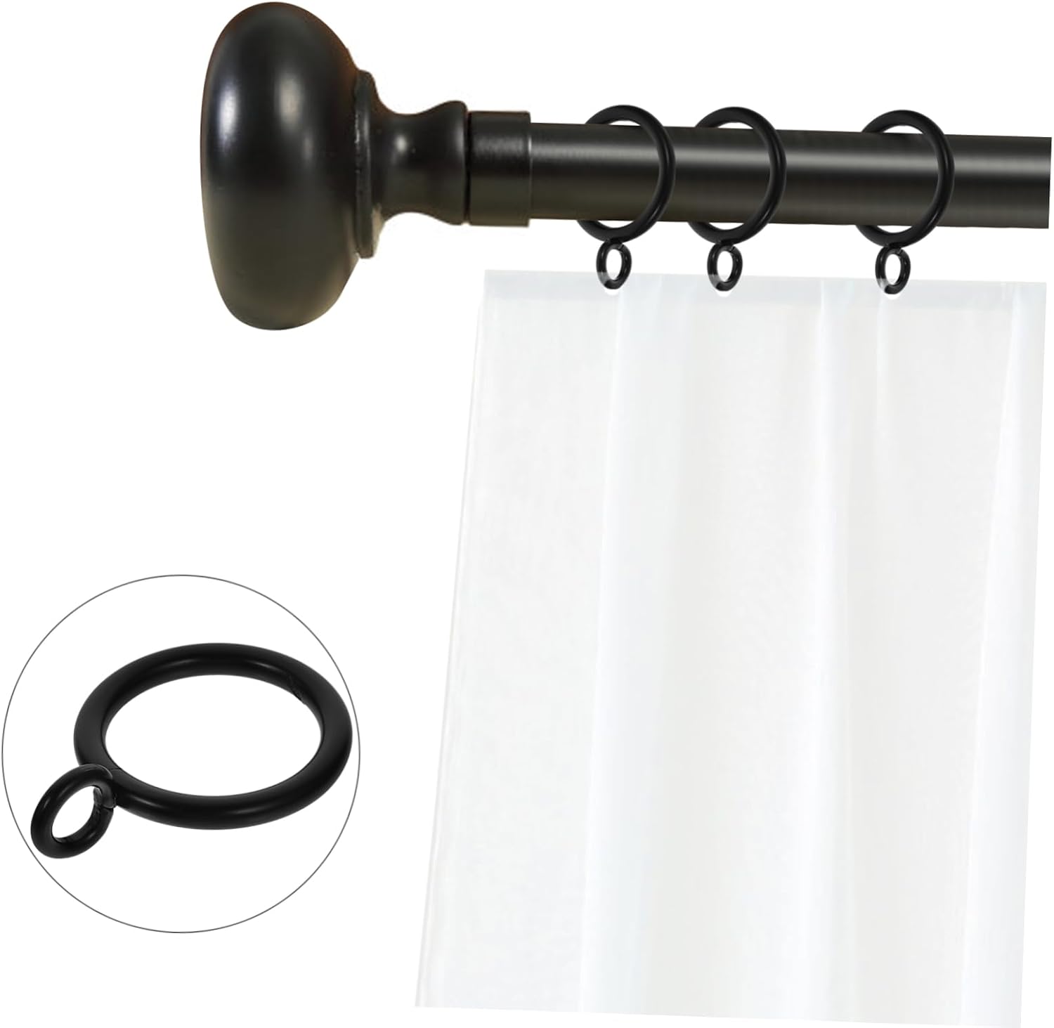 40pcs Black Curtain Rings with Eyelet, Iron for Curtain Rods