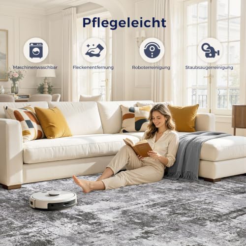DMOYEST Teppich Wohnzimmer 200x300cm Schwarzgrau Modern Abstrakt Waschbar – Ansicht 4