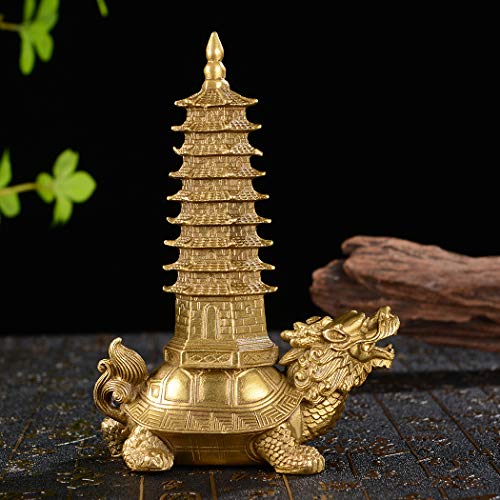 Estatua de Bronce Feng Shui Dragón con Torre miniatura 5