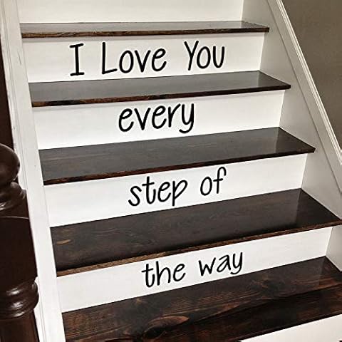 Vinyl Wall Art Decal - I Love You Every Step of The Way - from 4.1" to 18" Each - Love Quotes for Indoor Outdoor Stairs Stickers Decor for Family Home Stairway Decals (4.1" x 18", Black) Cover