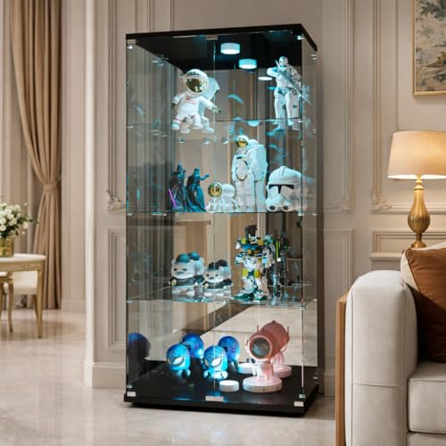 CXHLXYR Vitrina de cristal con LED vitrinas de de dos puertas con 4 estantes de armario de cristal