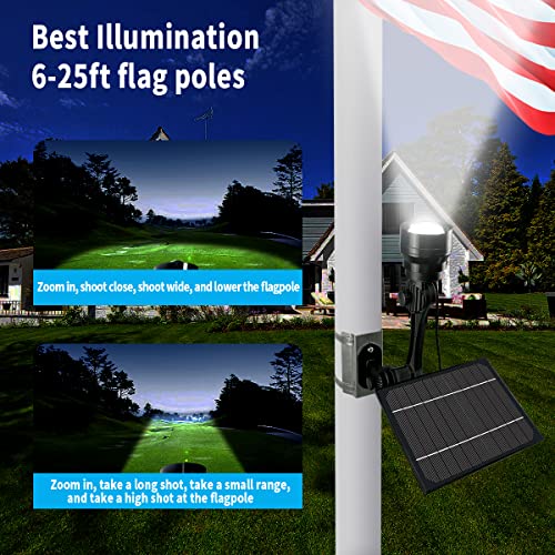 Rayslit Flag Pole Light Solar Powered - Zoomable Focus Flagpole Solar Light Fits 2-6" Diameter Solar Flag Pole Lights Outdoor Dusk To Dawn Brightest Solar Light For Flagpole 100% Coverage Flag Lights #TOP1