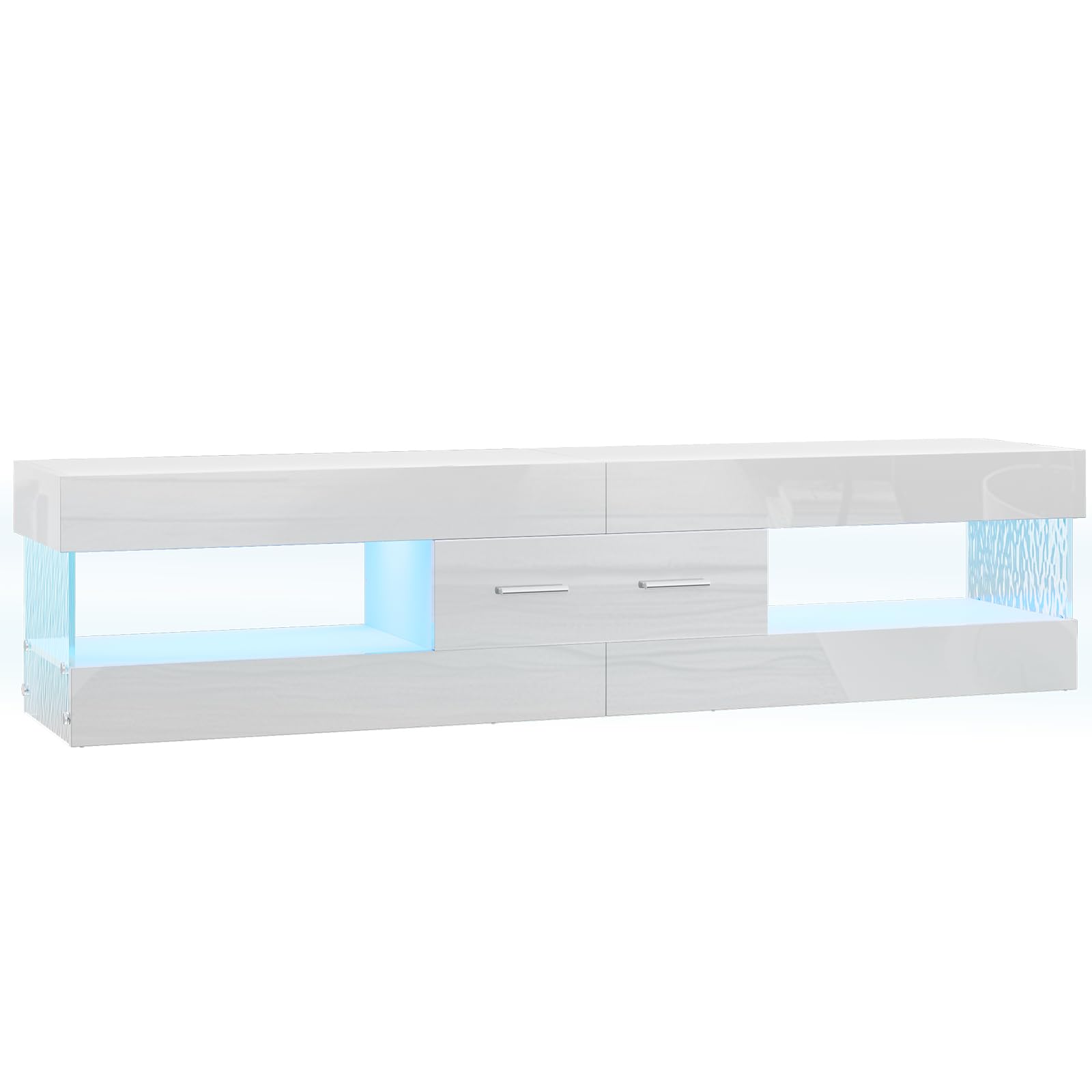 Bestier Mobile TV per TV da 75 pollici,moderno mobile TV laccato lucido,centro di intrattenimento a LED con ampio cassetto,consolle TV per soggiorno e camera da letto(bianco)