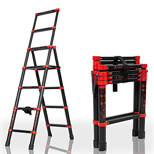 Telescopic Ladder, Step Ladder, Retractable Aluminum Alloy Ladder Multi-Position, Adjustable and Folding Ladder A-Frame, with Handrails and Safety Lock, Non-Slip Pedals, Capacity 330 pounds(5+7)