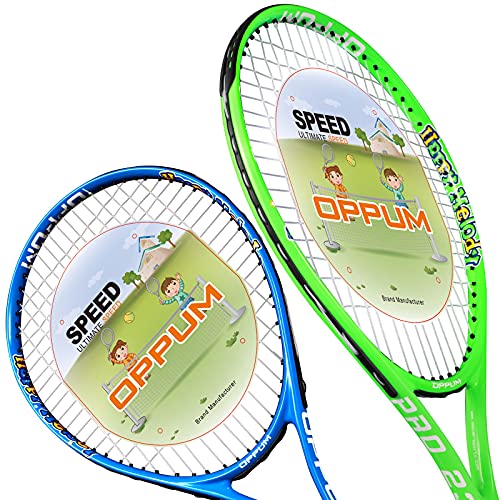 Kids Tennis Racket 21" 23" 25" Kids and Junior Tennis Racket for Boys Girls Kids Children Pupils Students Tennis Racquet with Racket Bag. (23 inch-2pcs(Blue+Green))