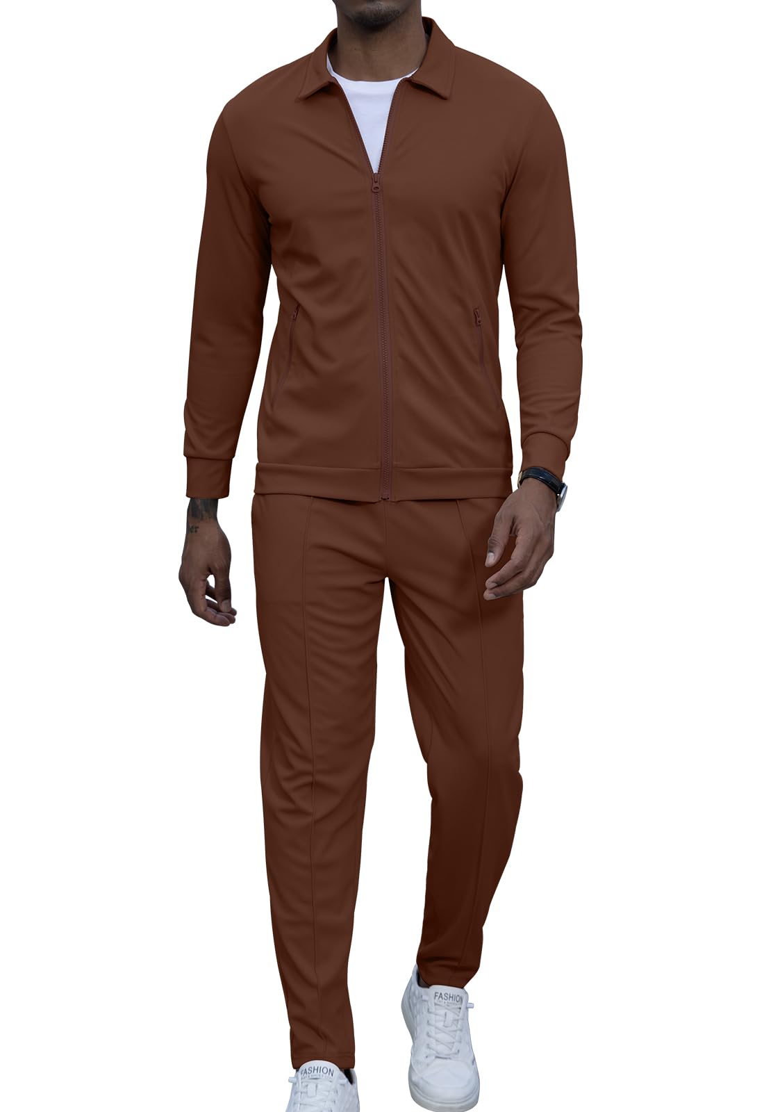KUYIGO Tuta da uomo in 2 pezzi, a maniche lunghe, con zip intera, felpa e pantaloni a nido d'ape, casual, pullover sportivo, giacca da golf