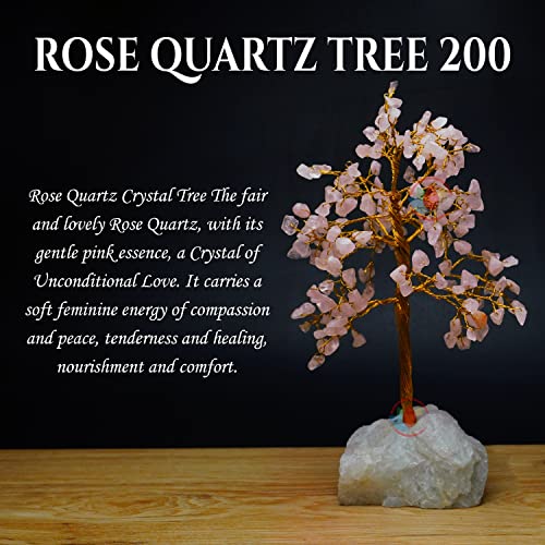 Image of REMEDYWALA Charged Energized Rose Quartz Crystal Tree with Stone Base for Reiki Healing Stone Tree 200 Beads