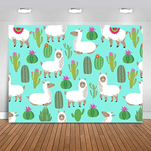 Sensfun 7x5ft Cactus Baby Shower Photo Backdrop Mexican Alpaca Llama Cactus Fiesta Kids Birthday Photography Background
