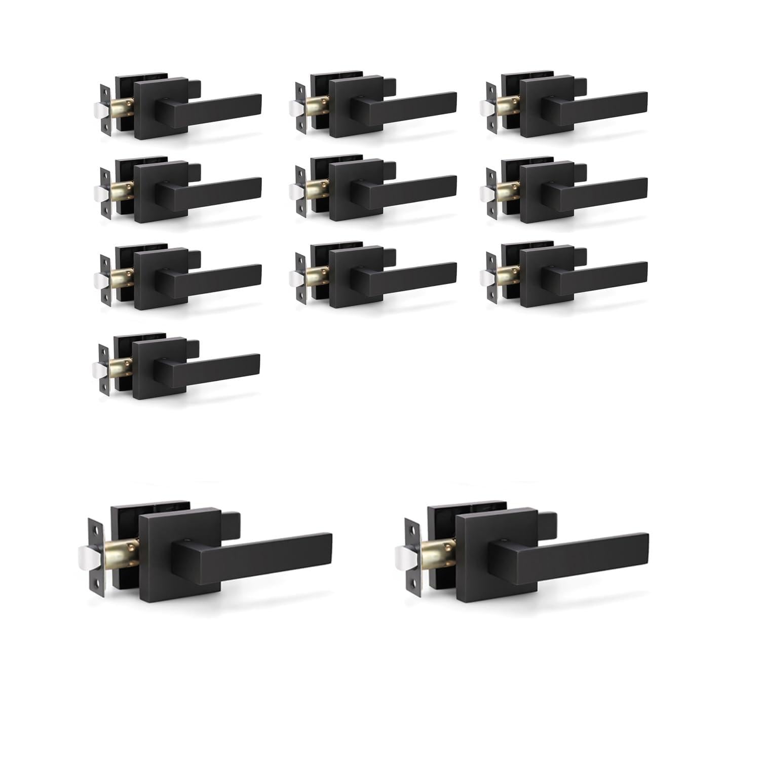 KNOBWELL 12 Pack Passage Door Handle Levers Square Matte Black Interior Door Knob