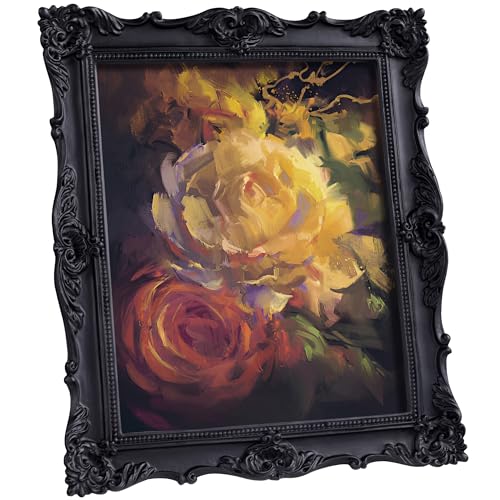 Image of eletecpro 8x10 Vintage Picture Frame with Real Glass Cover, Ornate Antique Photo Frame, Display 8x10 Picture for Tabletop or Wall Hanging Horizontal & Vertical, Black Home Decor for Gallery Art