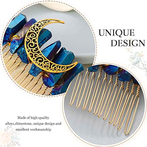 Casdre Raw Crystal Bridal Hair Accessories Gold Moon Blue Quartz Bride Wedding Hair Comb Rhinestone Hair Piece For Women And Girls #TOP3