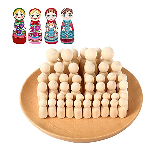 50 Pack Unfinished Wooden Peg Dolls, Abnaok Peg People, Doll Bodies, Wooden Figures, Decorative Peg Doll People For Kids Diy Art Craft, Painting, Peg Game, Home Party Decor, Assorted Shapes And Sizes #TOP8