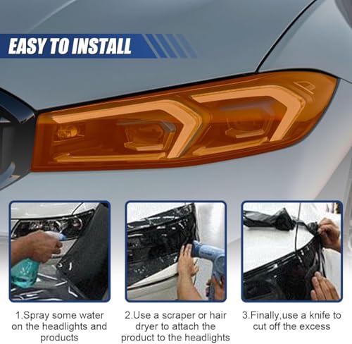 Image of WALLMATE Headlight Taillight Film Self Adhesive Smoke Film Fog Light Film Vinyl Tint Wrap Film Car&Bike Protection Film Sheet Sticker (Orange Smoke, 24x60 Inch)