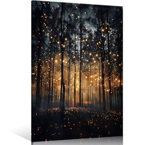 zphvaqd Magical Forest Wall Art Enchanted Fireflies Print Vintage Halloween Posters Dark Academia Painting Moody Botanical Canvas Spooky Pictures Decor 12 x 16 in Wrapped Frame