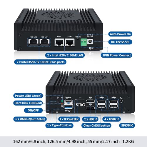 Image of SJRC Mini PC 2x10 GbE RJ45, Firewall Appliance N150 (Upgraded N100) Barebone NO RAM NO SSD, Dual i226V 2.5 Gbit LAN, S7 Pro OPNsense Micro Computer, 2xNVMe, 2xHD, Type-C, TF