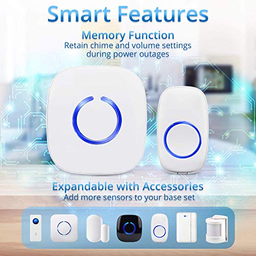 Wireless Doorbell for Home - SadoTech Waterproof Doorbell & Chimes Wireless Kit - At Over 1000-feet Range with 52 USA Doorbell Chime, 4 Levels Adjustable Volume and LED Flash Model CXRi (White)