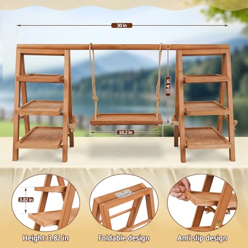 Image of Flenpptly Wooden Cupcake Stand, 3 Tier Cupcake Display Stand for Dessert Display, Dessert Stands with Serving Tray and Foldable Stand for Party, Birthday, Wedding, Events, Baby Shower (Brown)