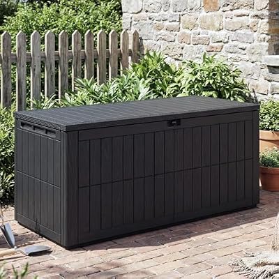 UDPATIO 120 Gallon Deck Box Outdoor Storage Box Lockable Waterproof Resin Indoor Outdoor Storage Container for Patio Cushions, Tools, Package Delivery Boxes for outside