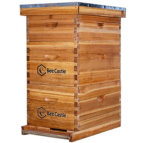 BeeCastle 8 Frame Langstroth Bee Hive Coated with 100% Beeswax In...