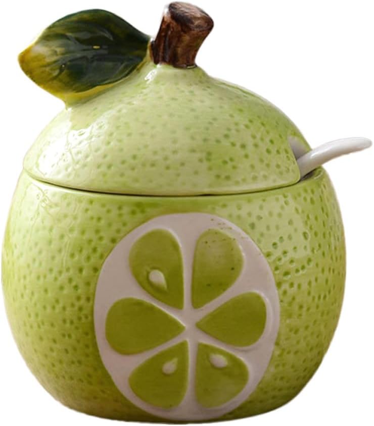 Fruit Shaped Ceramic Condiment Pot with Lid and Spoon