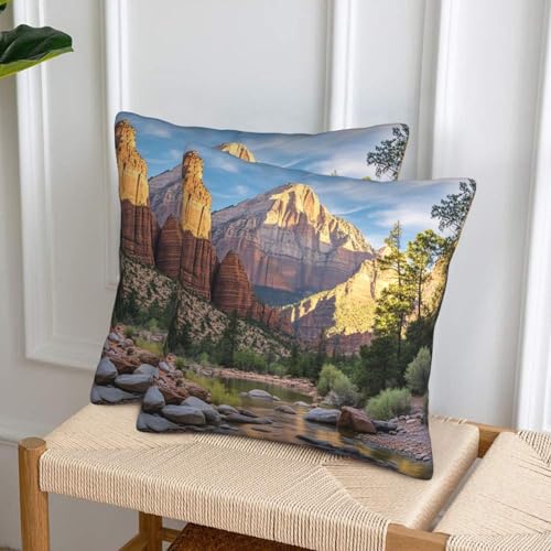 Image of Decorative Throw Pillow Covers 18"x18" Modern Pillowcase zion national park Pillow Covers Farmhouse Cushion Case for Chair Sofa Decorative Pillows Cover for Living Room Bedroom Office Home Decor