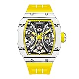 ＨＡＯＦＡ 腕時計メンズ スケルトン自動巻き 機械式 炭素繊維ケース 樽型 トノー型 紳士 ビジネス ファッション 男性プレゼント