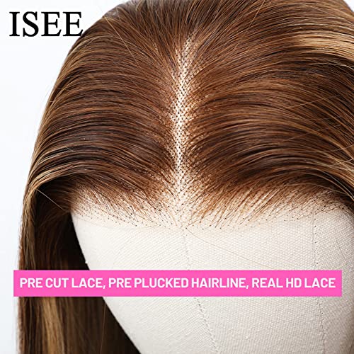 Image of ISEE Highlight Ombre Lace Front Wig Human Hair Straight Glueless Wig 26Inch