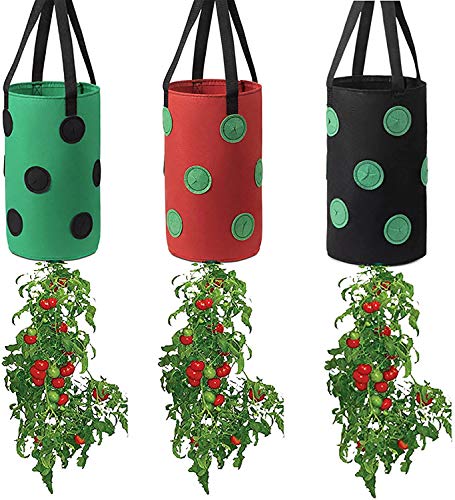 Tophacker 3PCS Upside Down Planter Strawberry, Strawberry Planting Grow Bags Strawberry Floral Grow Pots with Handles and 13 Holes for Growing Plant Vegetables