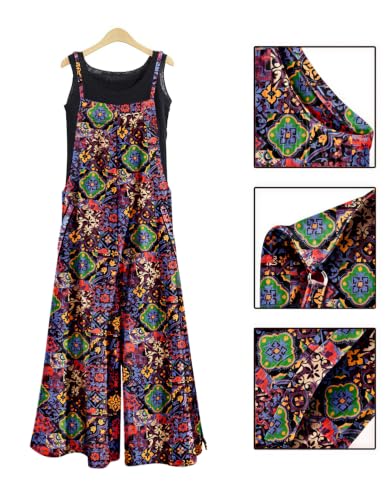 Image of YESNO Women Casual Loose Long Bib Pants Wide Leg Jumpsuits Baggy Cotton Rompers Overalls with Pockets PZZTYP2