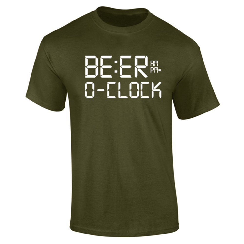 Flip Mens Beer O'Clock Drinking Novelty Funny Slogan T-Shirt Khaki (L)