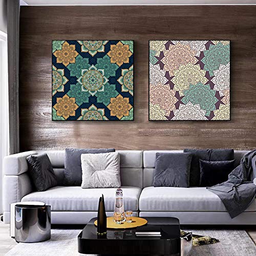Peinture abstraite salon fleur scandinave décoration murale lot de 2 grandes toiles