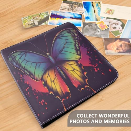Álbum de fotos autoadhesivo DIY Scrapbook Album Mariposa Neón con 3 anillas, 40 páginas, 8x10 para memoria miniatura 5