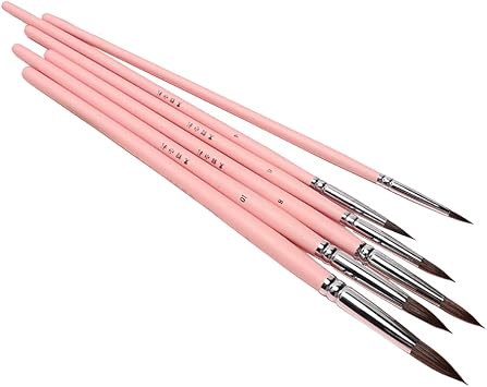 Watercolor Brush Black Marten Animal Hair 6 pcs Round Pointed Watercolor Painting Brush Set Adult Beginner Student Hand-Painted Pink