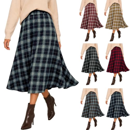 Huyxcye Womens Plaid Midi Skirt High Waist A Line Flowy Tartan Fall Winter - image 1